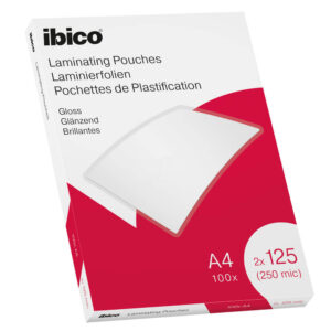 Ibico Conf. 100 Buste per Plastificazione a Caldo con Finitura Lucida A4 2x125 Micron Trasparente