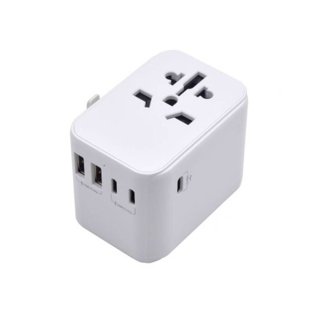 Adattatore universale da viaggio con spine EU/USA/UK/AUS, 2 porte USB e 3 Type-C