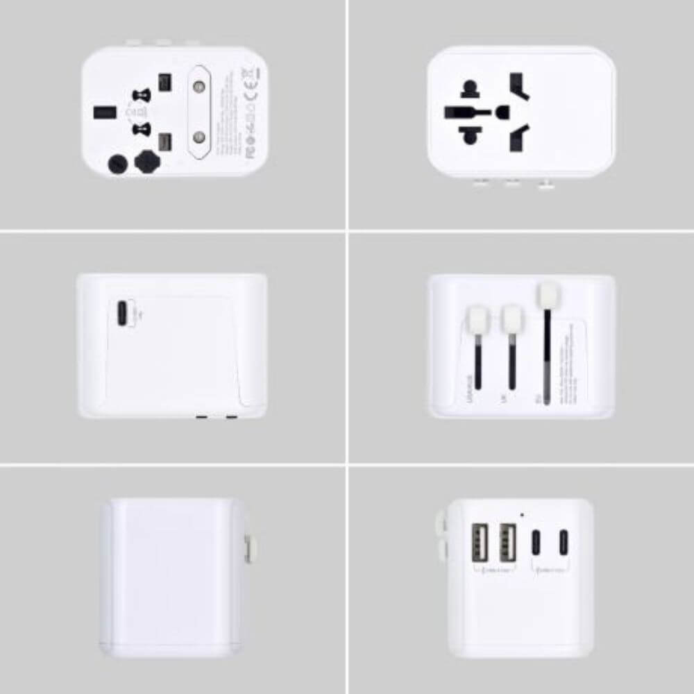 Adattatore universale da viaggio con spine EU/USA/UK/AUS, 2 porte USB e 3 Type-C