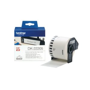 Brother DK-22205, Rotolo di Etichette di Carta a Lunghezza Continua, Nero su bianco, 62 mm di Larghezza